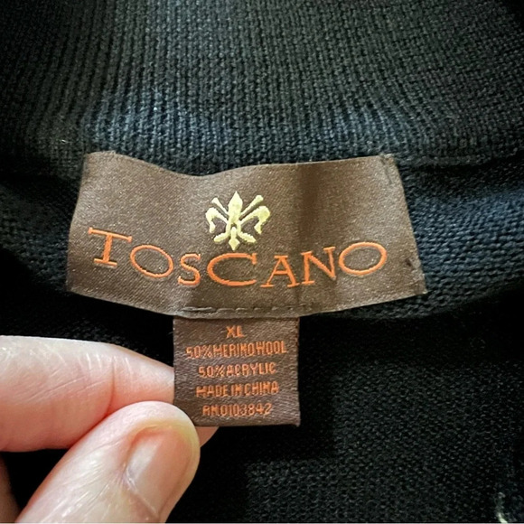 Toscano Mens Merino Wool Blend Quarter Zip Sweater Black Size XL - Picture 5 of 9